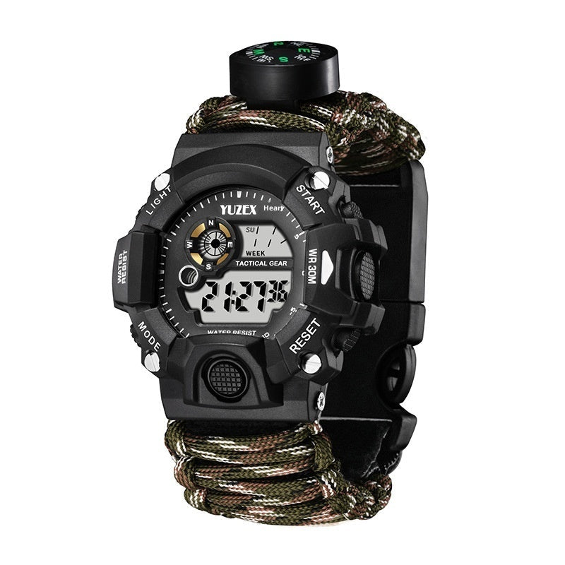 Paracord Survival Bracelet Watch with Compass, Whistle & Fire Starter