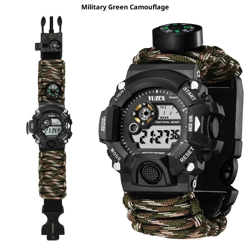 Paracord Survival Bracelet Watch with Compass, Whistle & Fire Starter