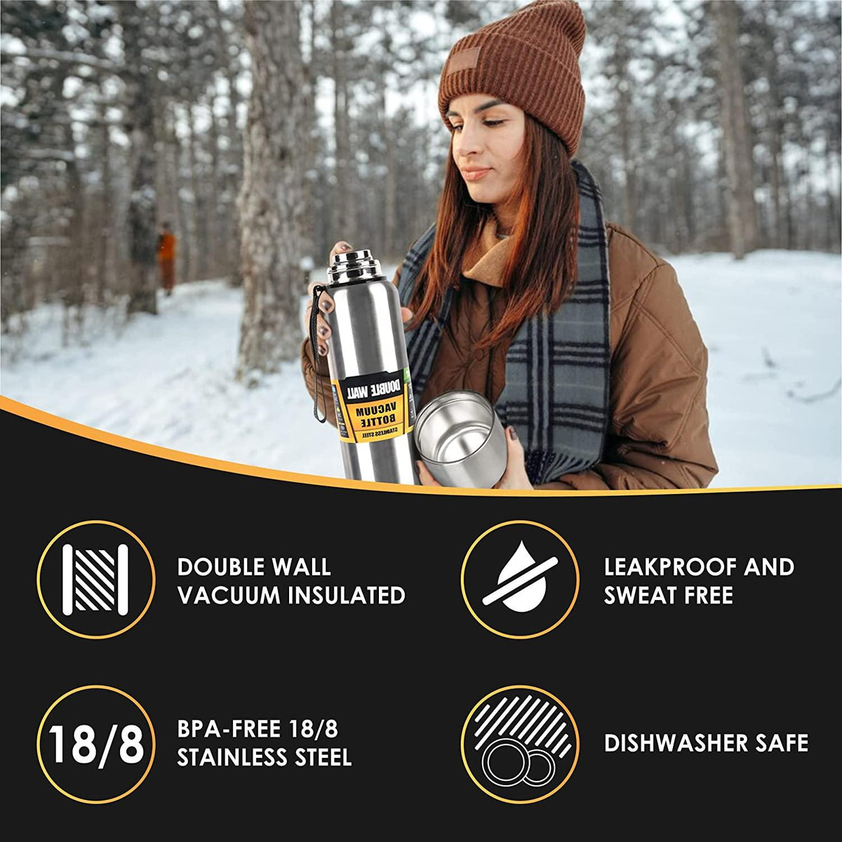 1.5L Insulated Stainless Steel Water Bottle — Wide Mouth