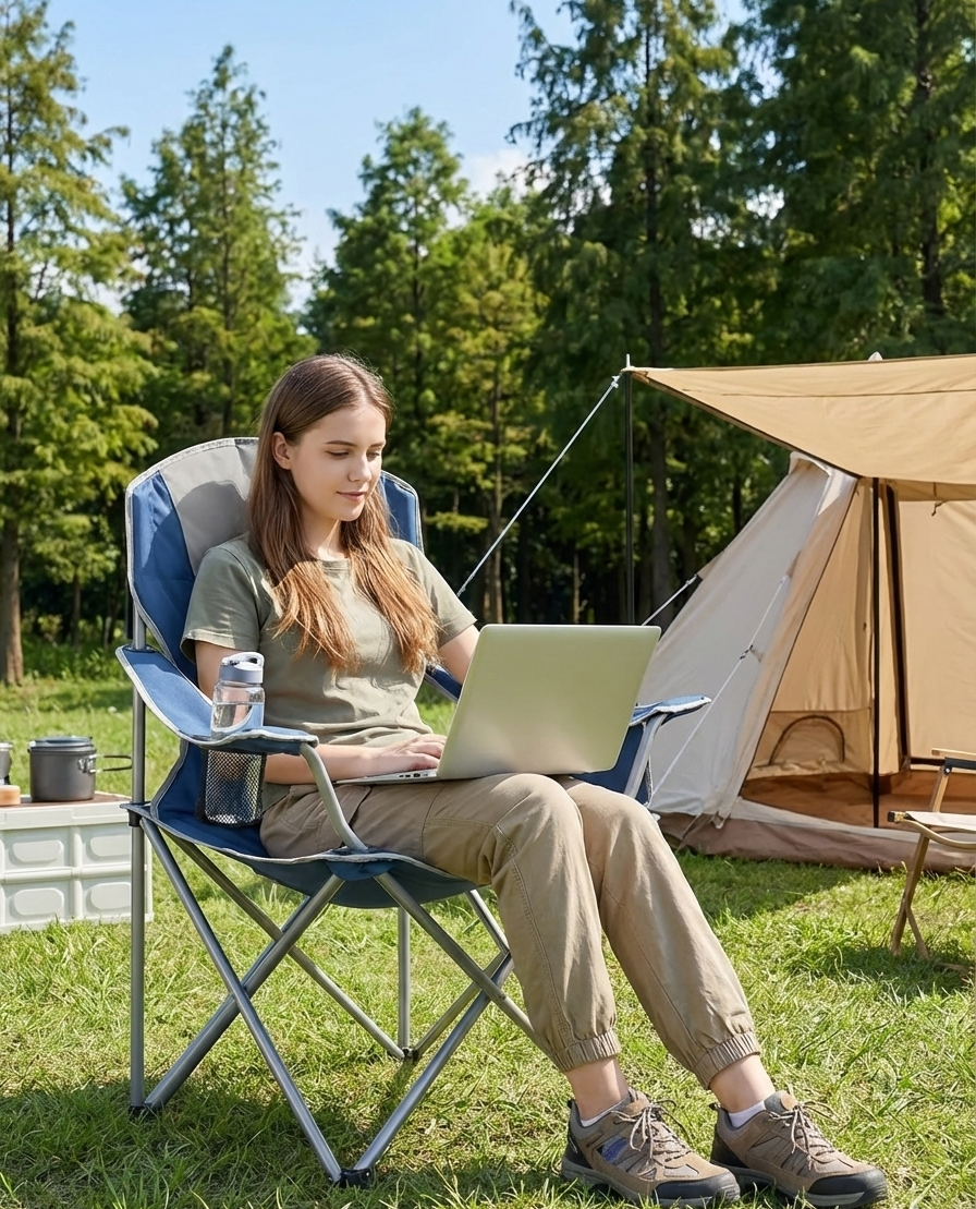 Heavy-Duty 500 lb Folding Camp Chair with Cooler Bag