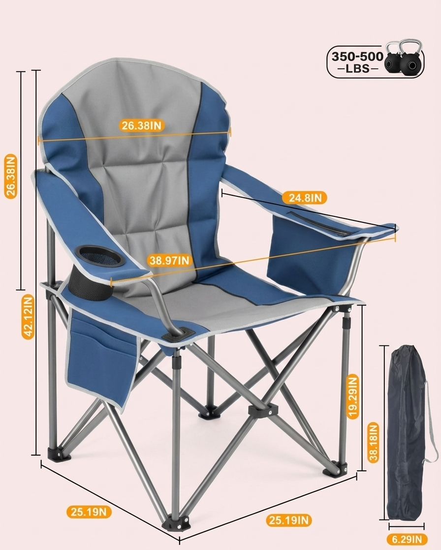 Heavy-Duty 500 lb Folding Camp Chair with Cooler Bag