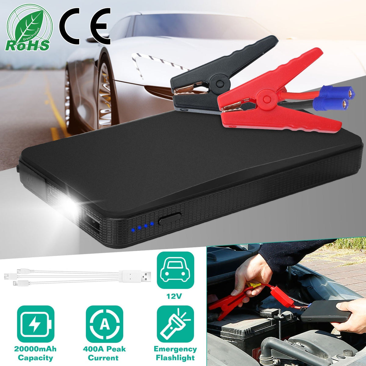 400A Portable Car Jump Starter & 20000mAh Power Bank