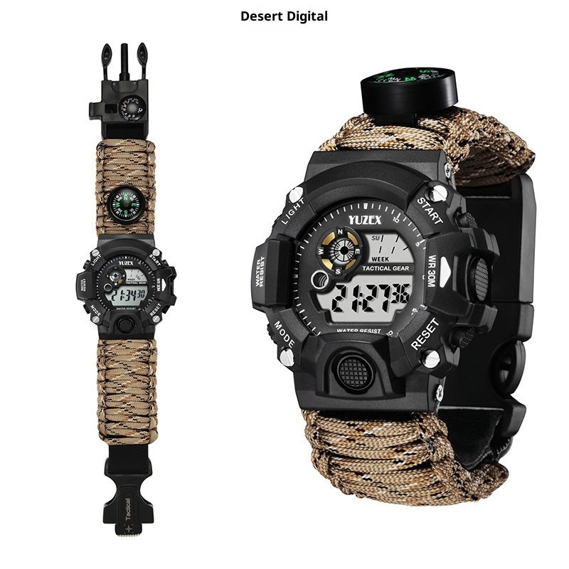 Paracord Survival Bracelet Watch with Compass, Whistle & Fire Starter