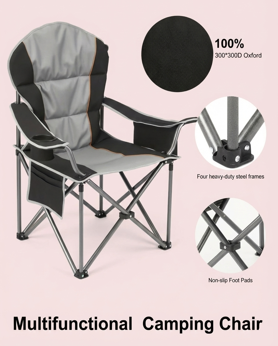 Heavy-Duty 500 lb Folding Camp Chair with Cooler Bag