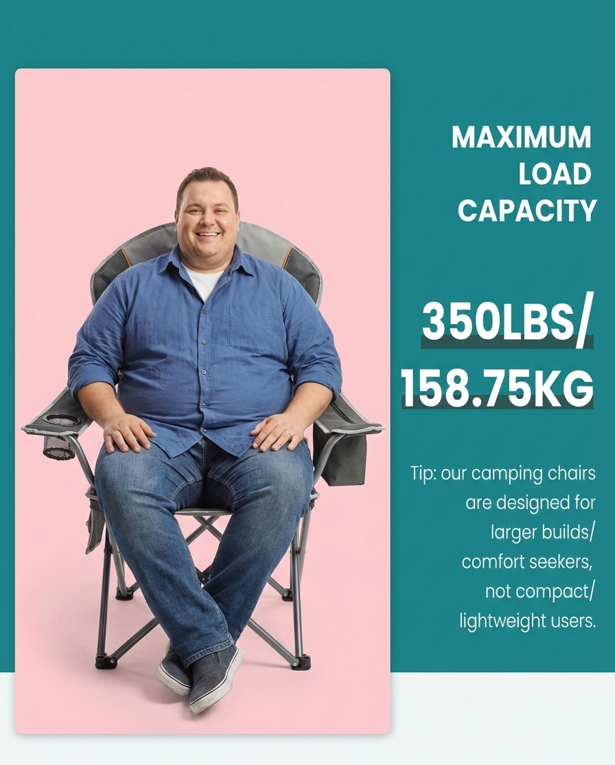 Heavy-Duty 500 lb Folding Camp Chair with Cooler Bag
