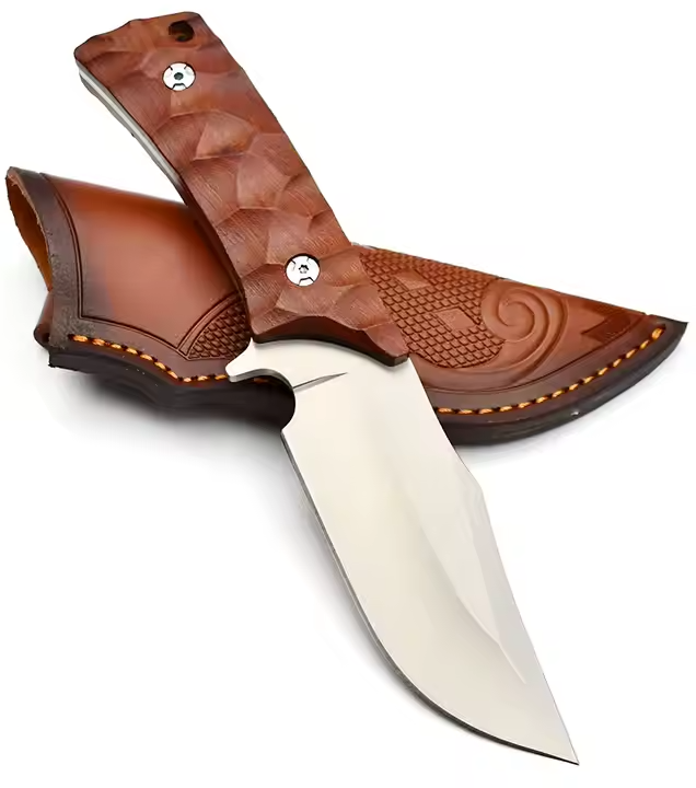 D2 Steel Fixed Blade Hunting Knife with Leather Sheath