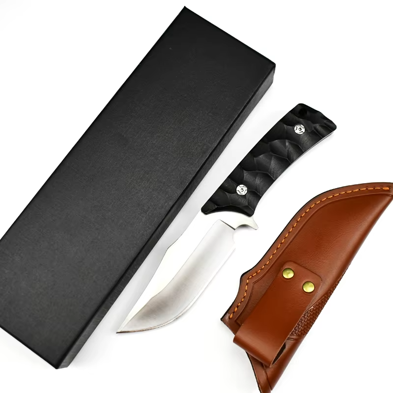 D2 Steel Fixed Blade Hunting Knife with Leather Sheath