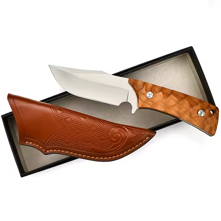 D2 Steel Fixed Blade Hunting Knife with Leather Sheath
