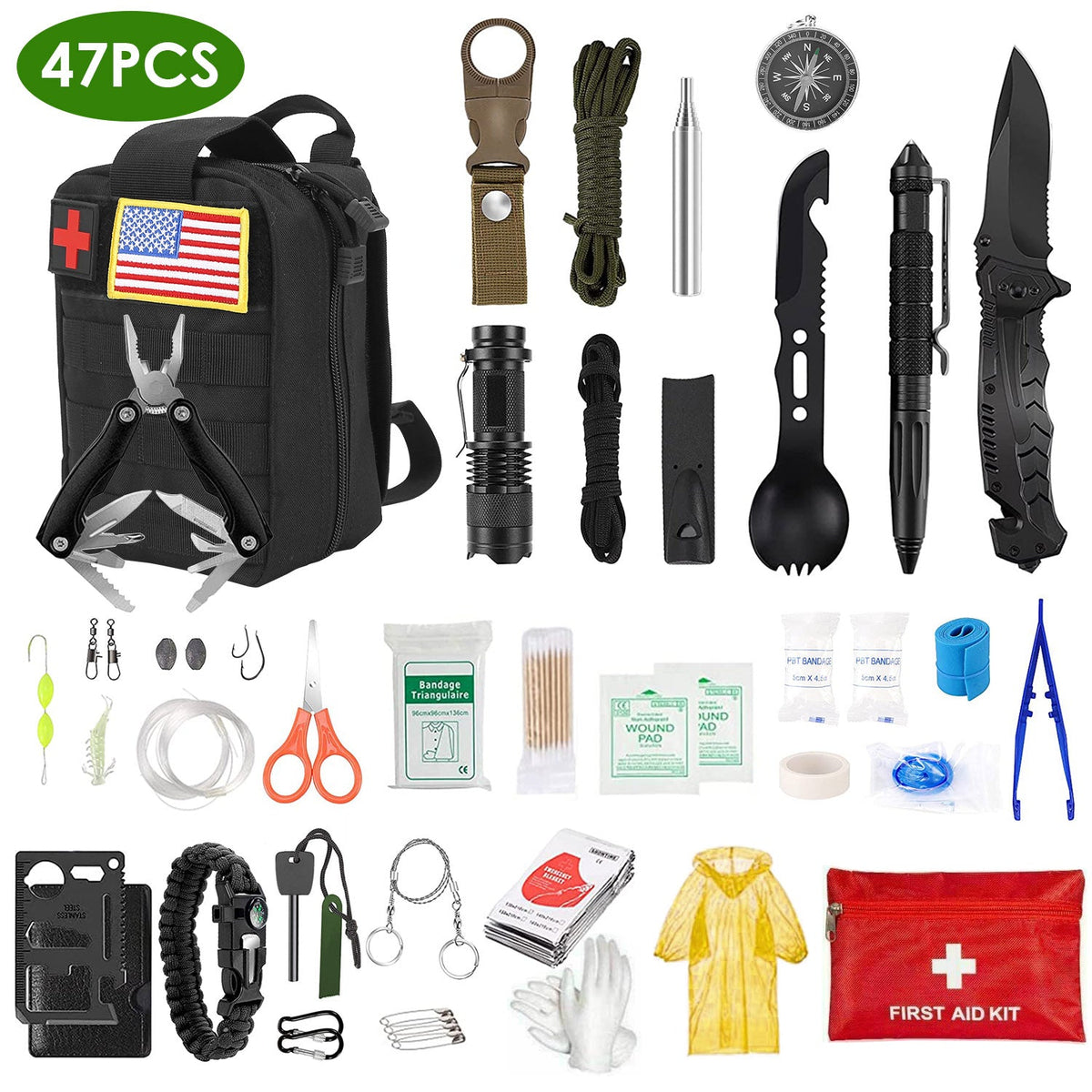 47-Piece Emergency Survival Kit with First Aid & Pouch