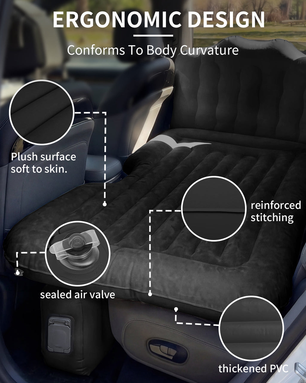 Umbrauto Cordless Back Seat Car Air Mattress with Built-in Pump