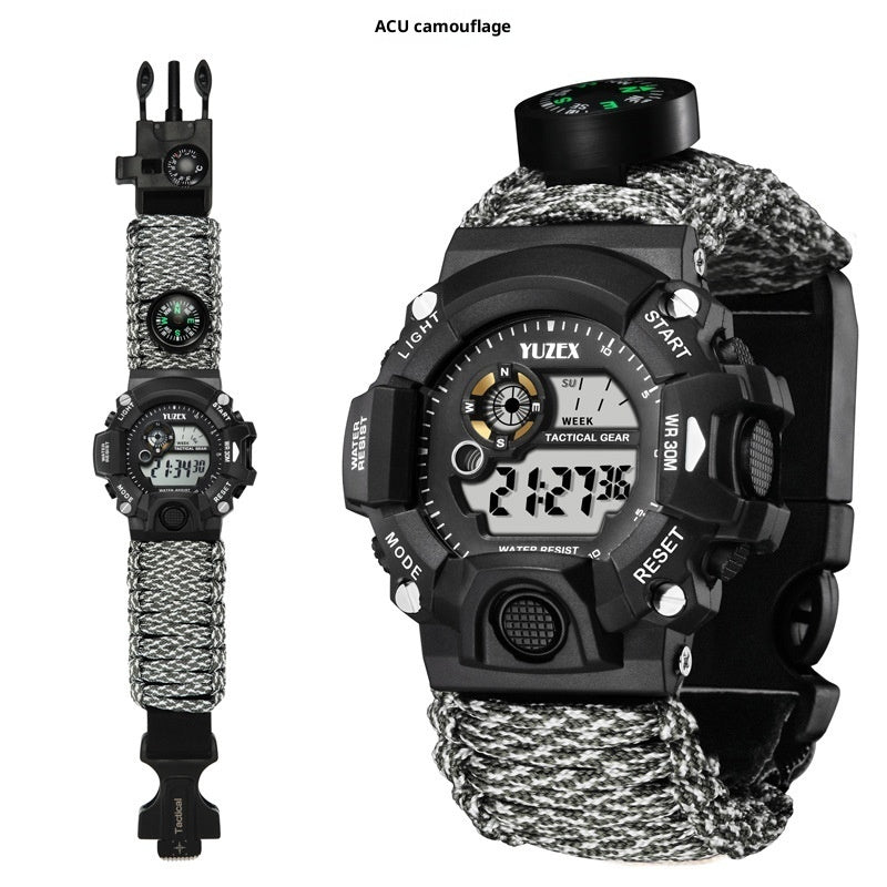 Paracord Survival Bracelet Watch with Compass, Whistle & Fire Starter