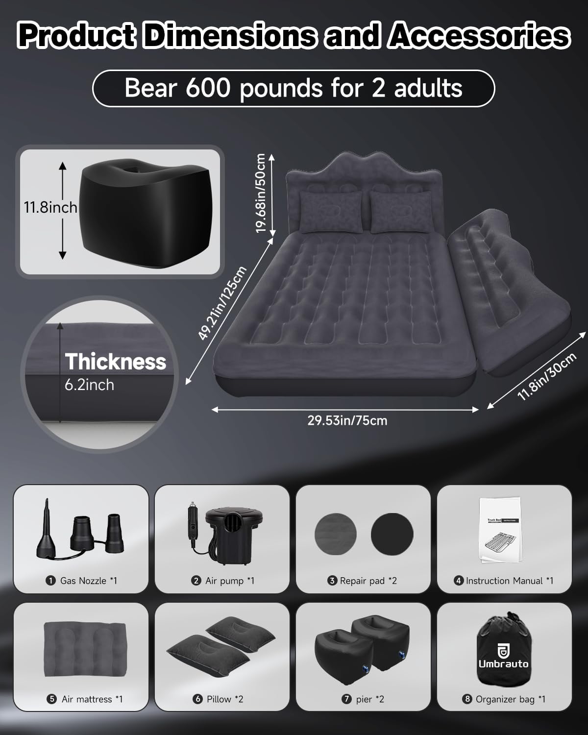 Umbrauto Wide Back Seat Car Air Mattress for SUV, Truck & Van