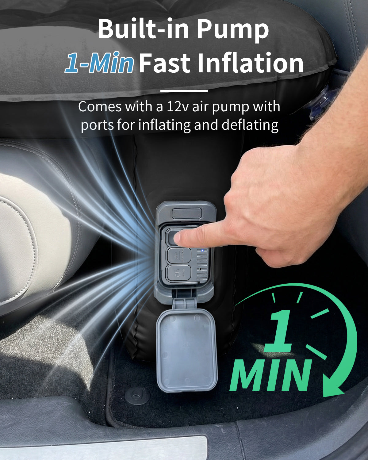 Umbrauto Cordless Back Seat Car Air Mattress with Built-in Pump