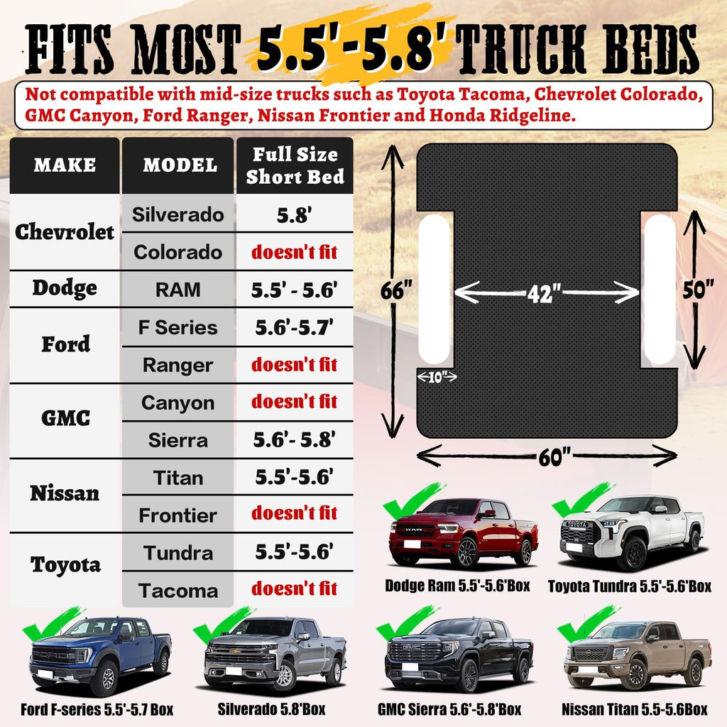 Full-Size Truck Bed Air Mattress — Fits 5.5–5.8 ft Beds