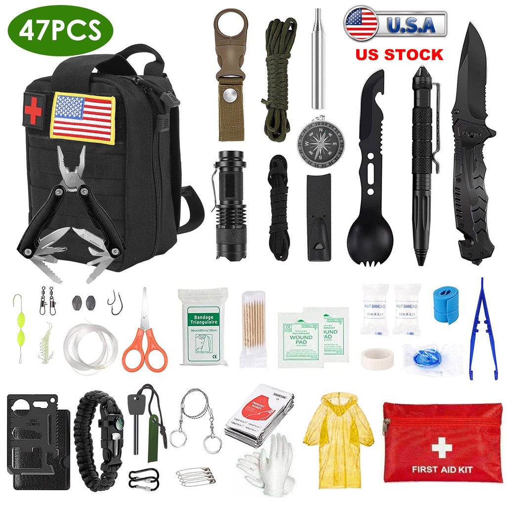 47-Piece Emergency Survival Kit with First Aid & Pouch