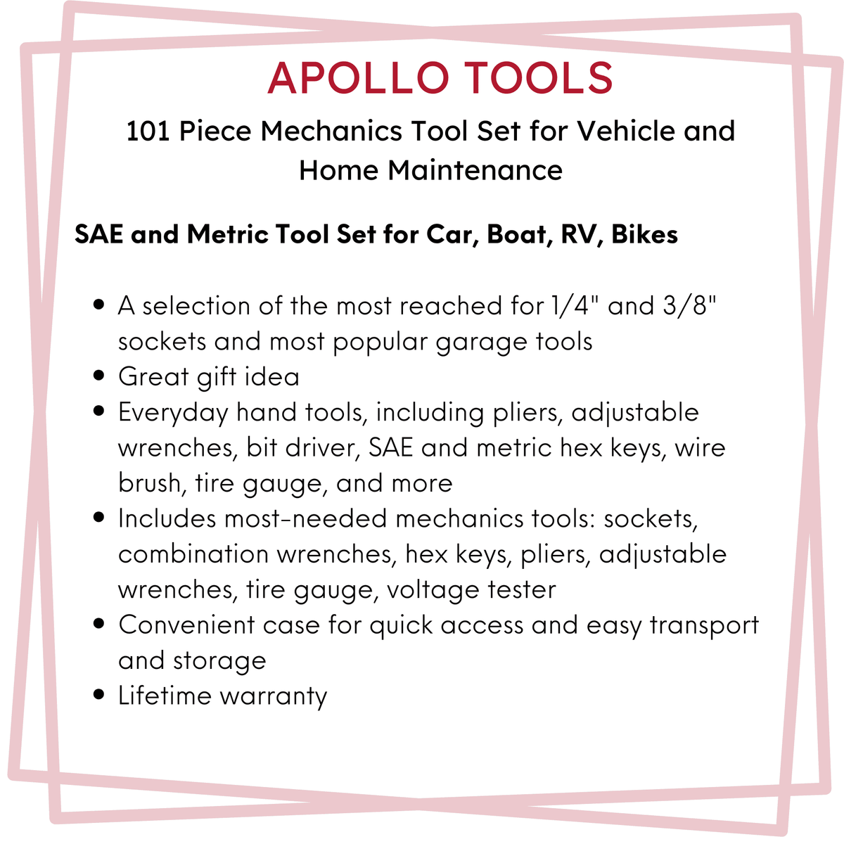 Apollo 101-Piece Mechanic Tool Set for Car, Truck & Roadside Repairs