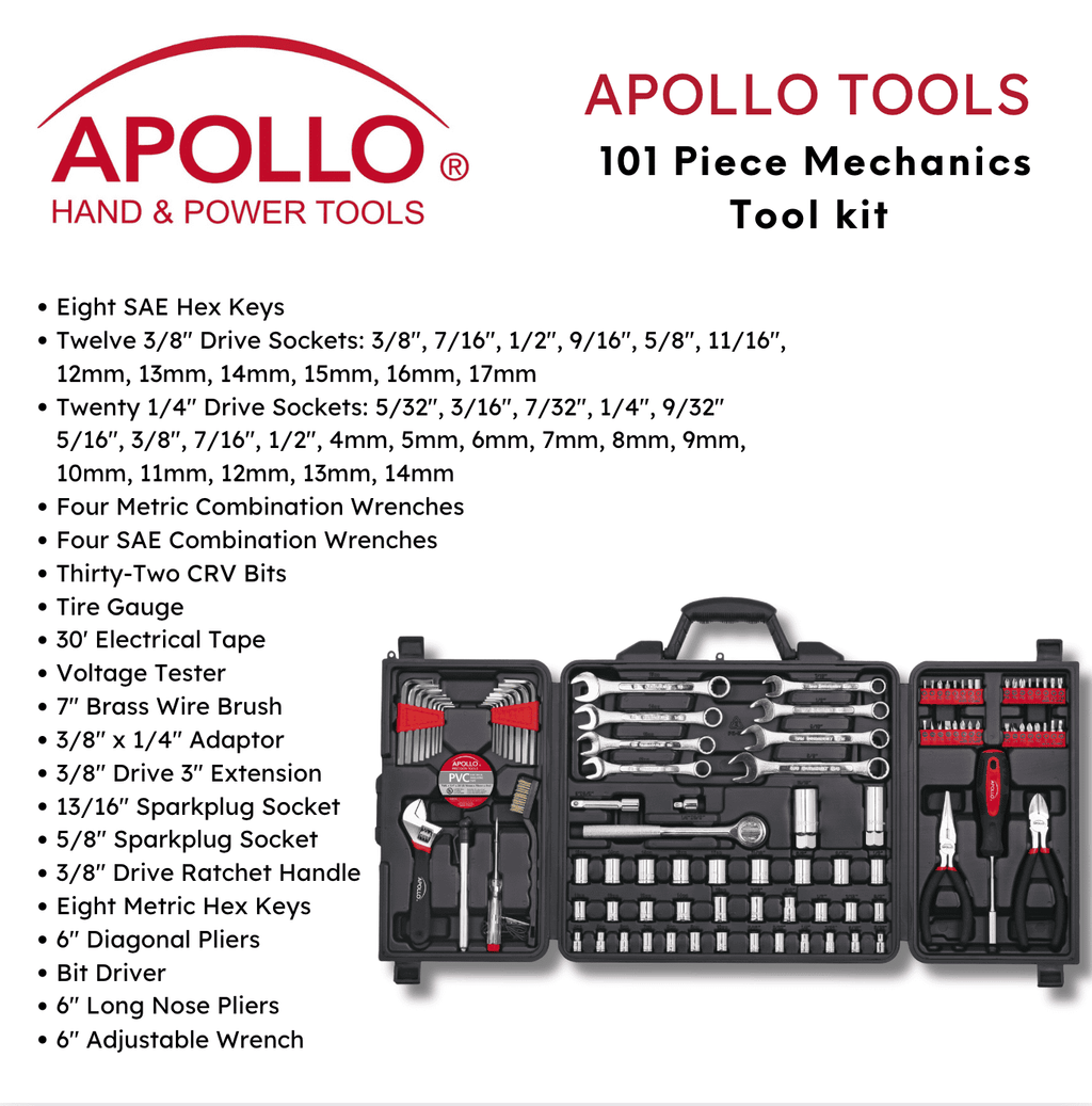 Apollo 101-Piece Mechanic Tool Set for Car, Truck & Roadside Repairs