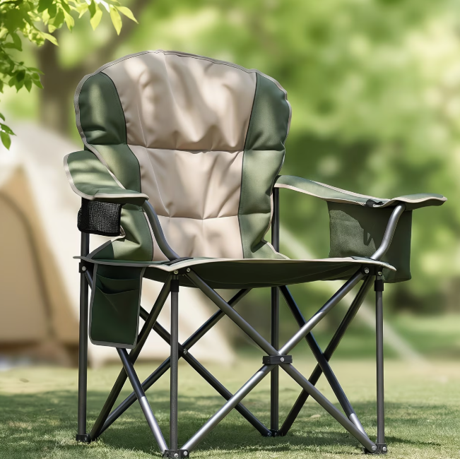 Heavy-Duty 500 lb Folding Camp Chair with Cooler Bag