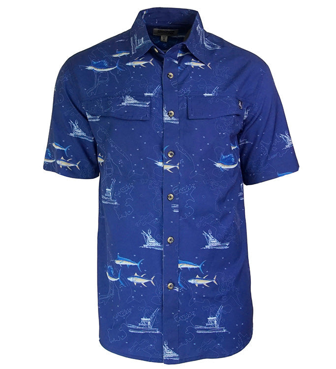 Hook & Tackle Men's Marine Charts UV Vented Fishing Shirt