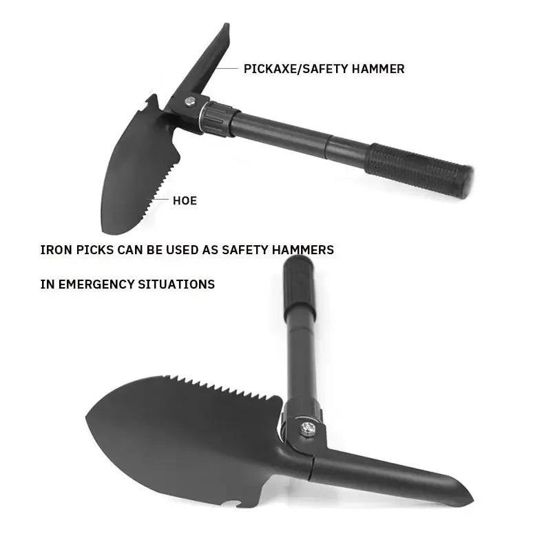 6-in-1 Folding Survival Shovel – Multitool Camping Shovel with Pick and Saw