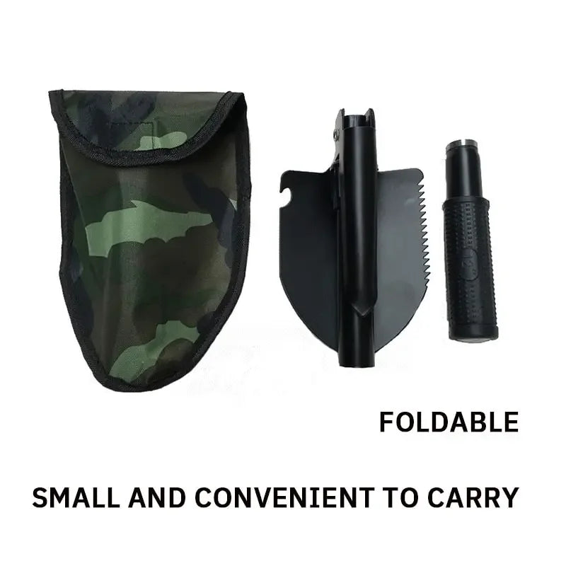 6-in-1 Folding Survival Shovel – Multitool Camping Shovel with Pick and Saw