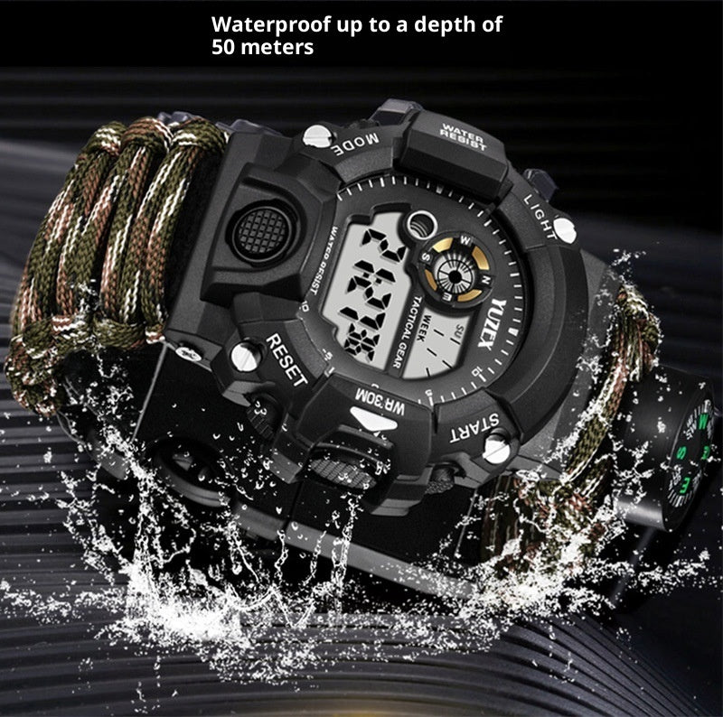 Paracord Survival Bracelet Watch with Compass, Whistle & Fire Starter