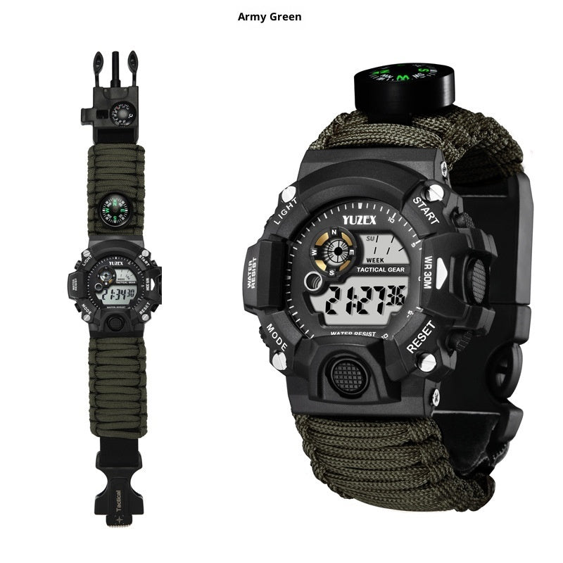 Paracord Survival Bracelet Watch with Compass, Whistle & Fire Starter