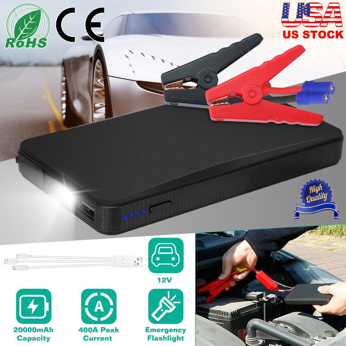 400A Portable Car Jump Starter & 20000mAh Power Bank