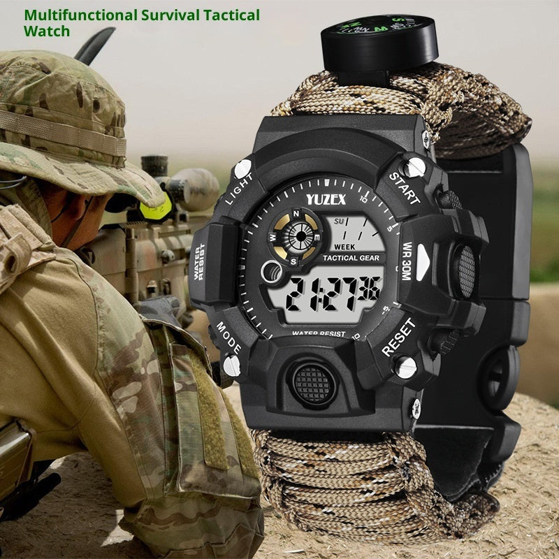 Paracord Survival Bracelet Watch with Compass, Whistle & Fire Starter