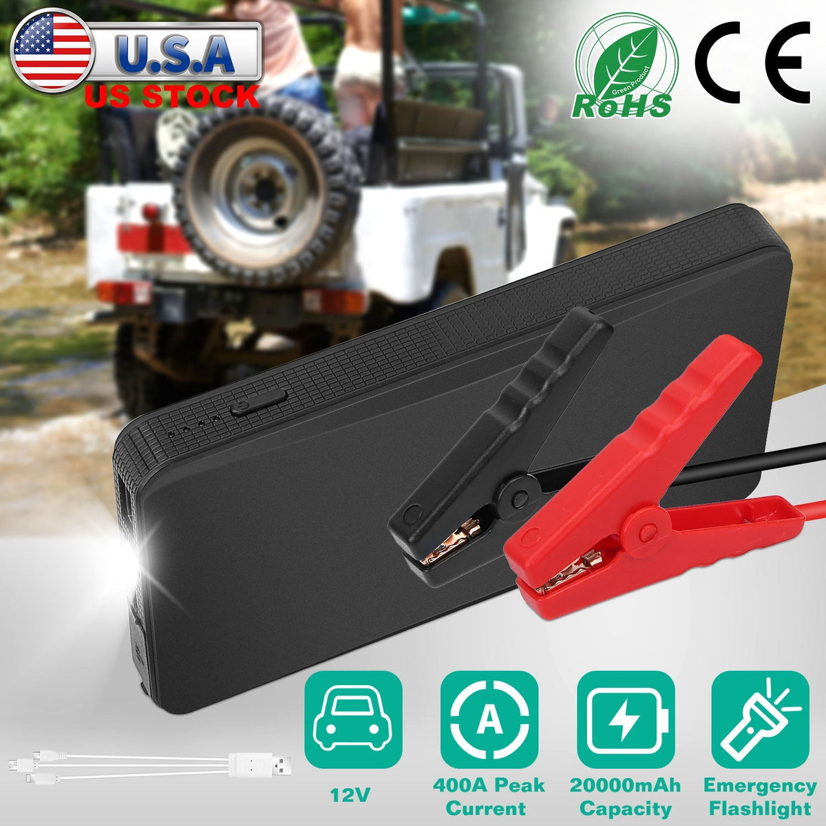 400A Portable Car Jump Starter & 20000mAh Power Bank