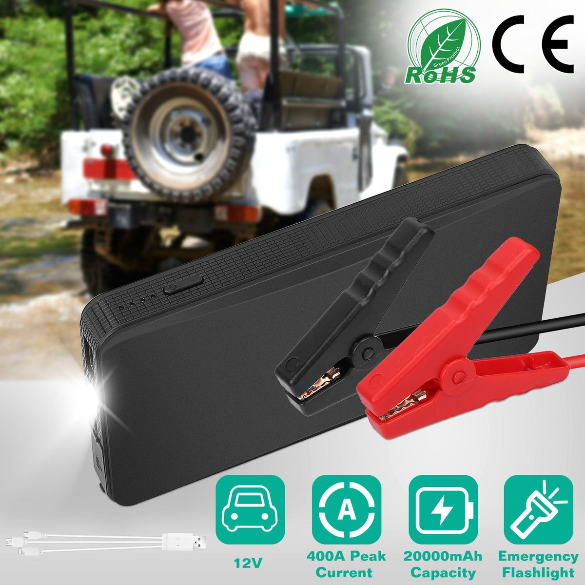 400A Portable Car Jump Starter & 20000mAh Power Bank