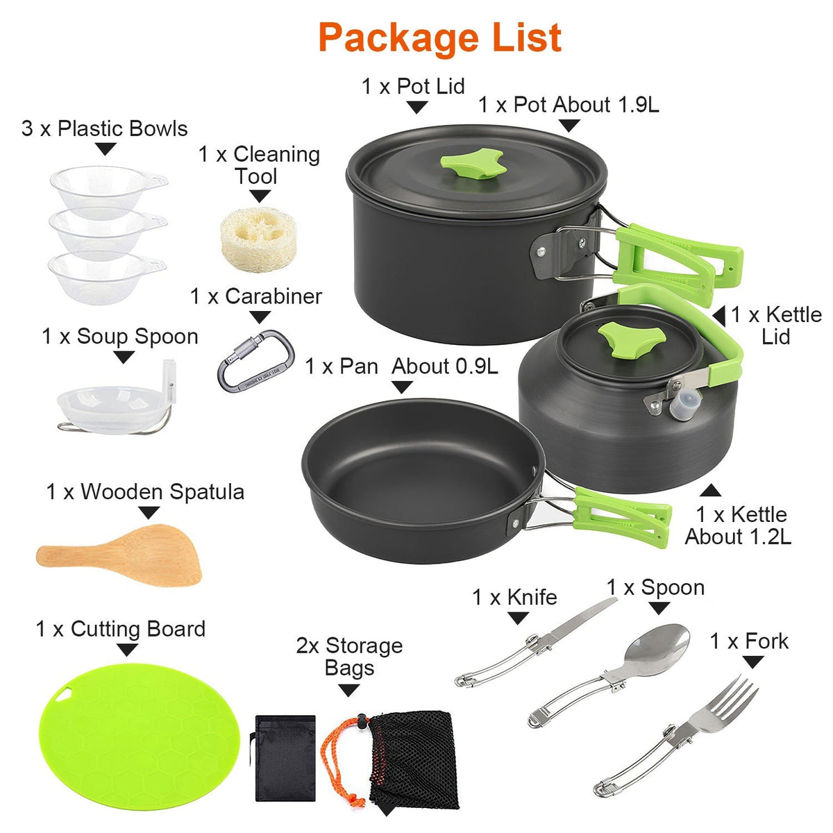 16-Piece Camp Cookware Set with Kettle, Bowls & Utensils
