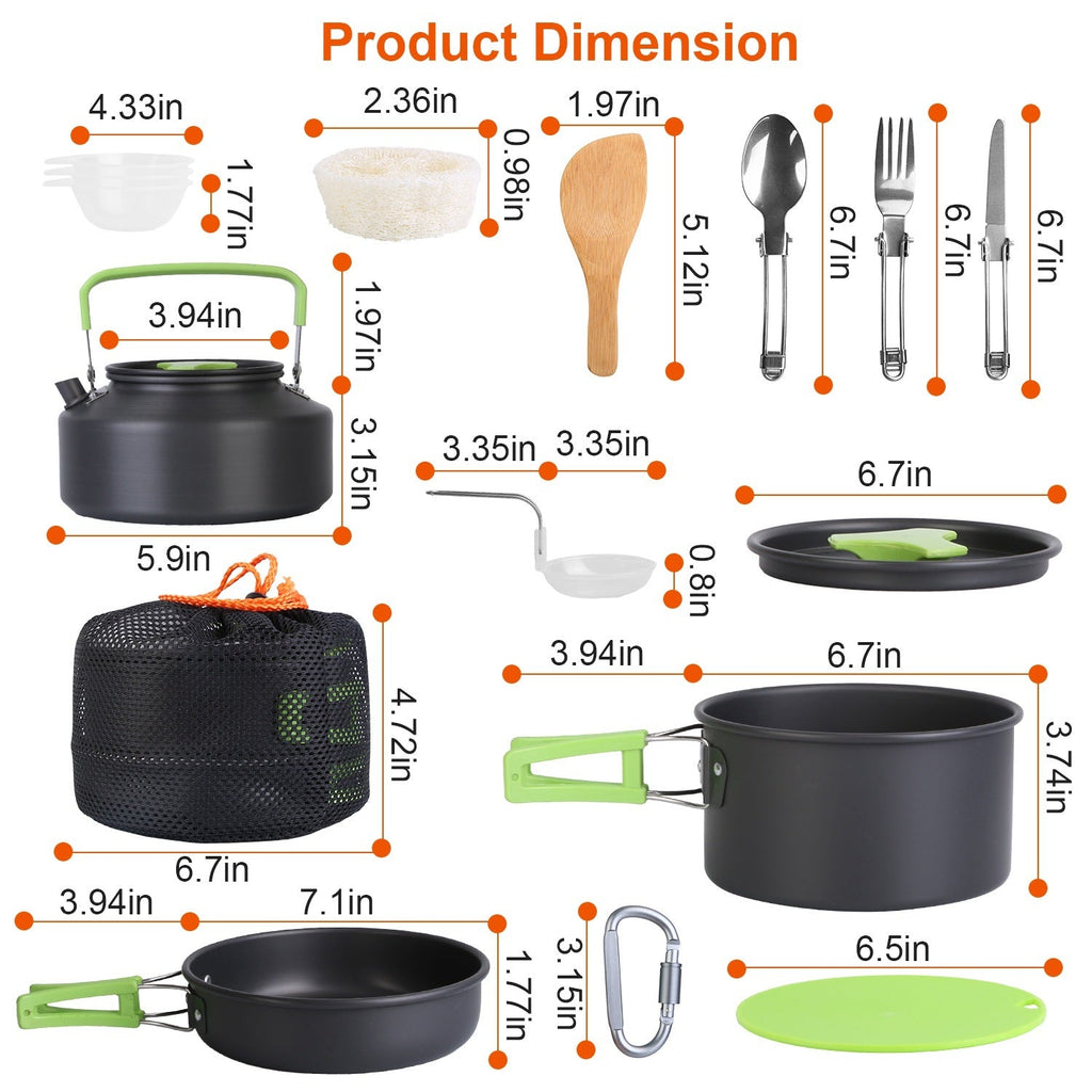 16-Piece Camp Cookware Set with Kettle, Bowls & Utensils