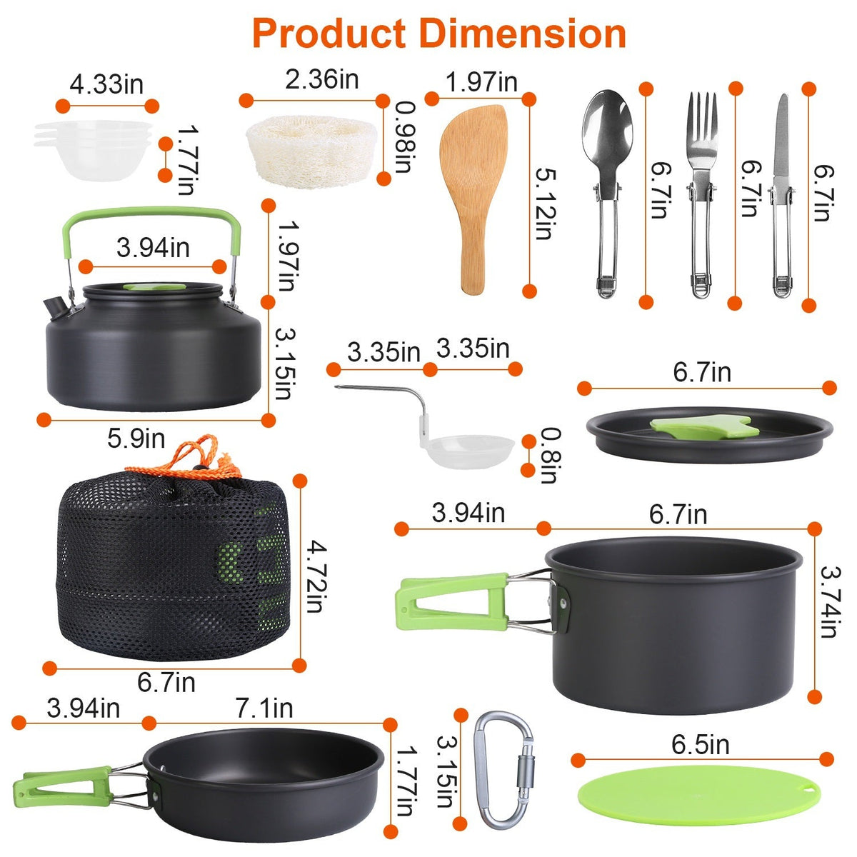 16-Piece Camp Cookware Set with Kettle, Bowls & Utensils