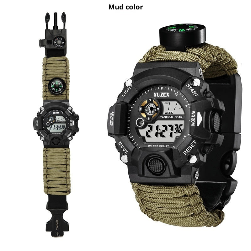 Paracord Survival Bracelet Watch with Compass, Whistle & Fire Starter