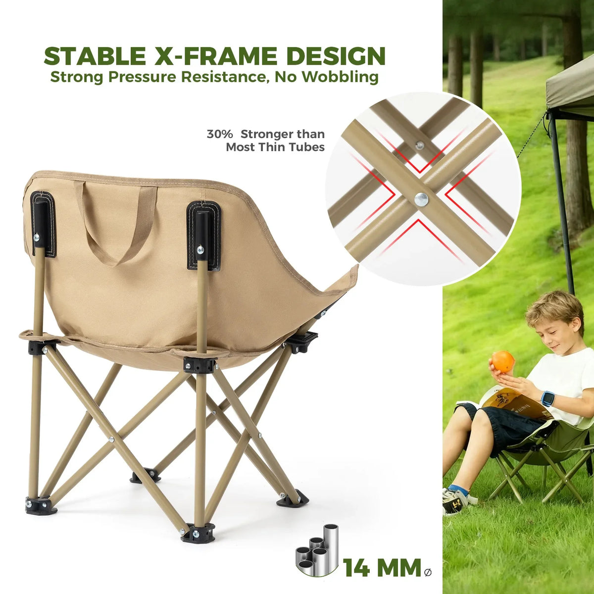 Folding Carbon Steel Camping Chair — Adult & Kids Sizes