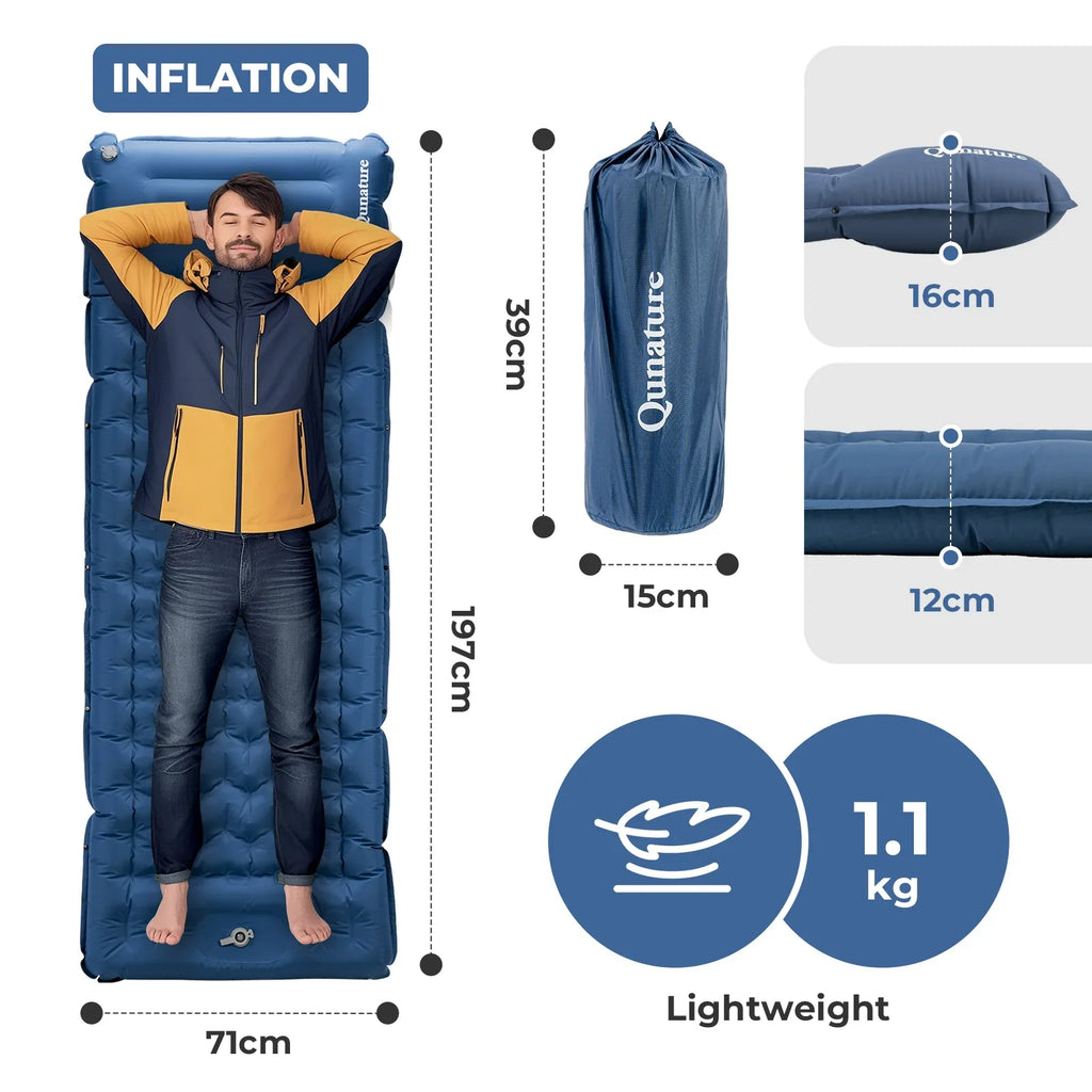 Ultralight Inflatable Sleeping Pad with Built-in Pillow