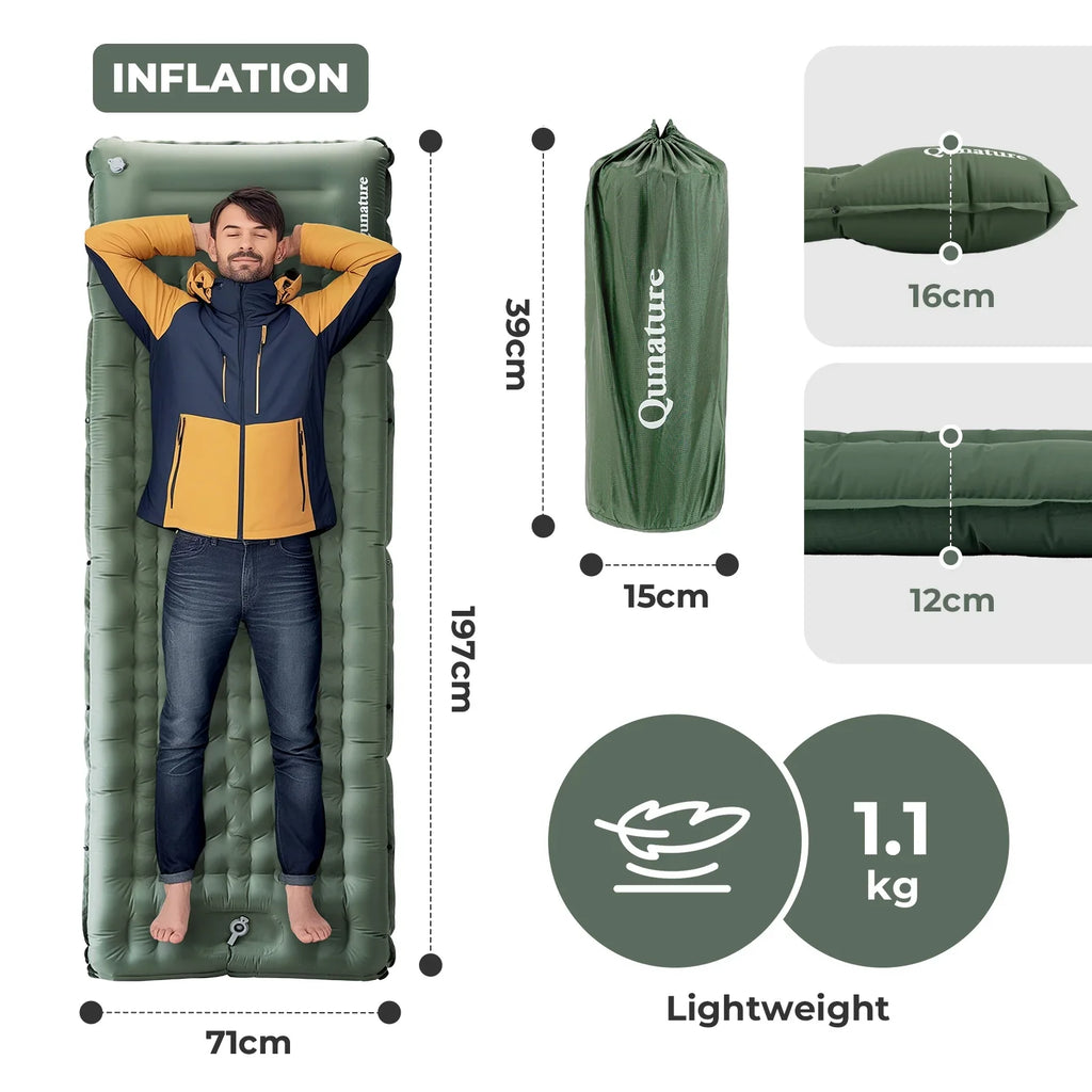 Ultralight Inflatable Sleeping Pad with Built-in Pillow