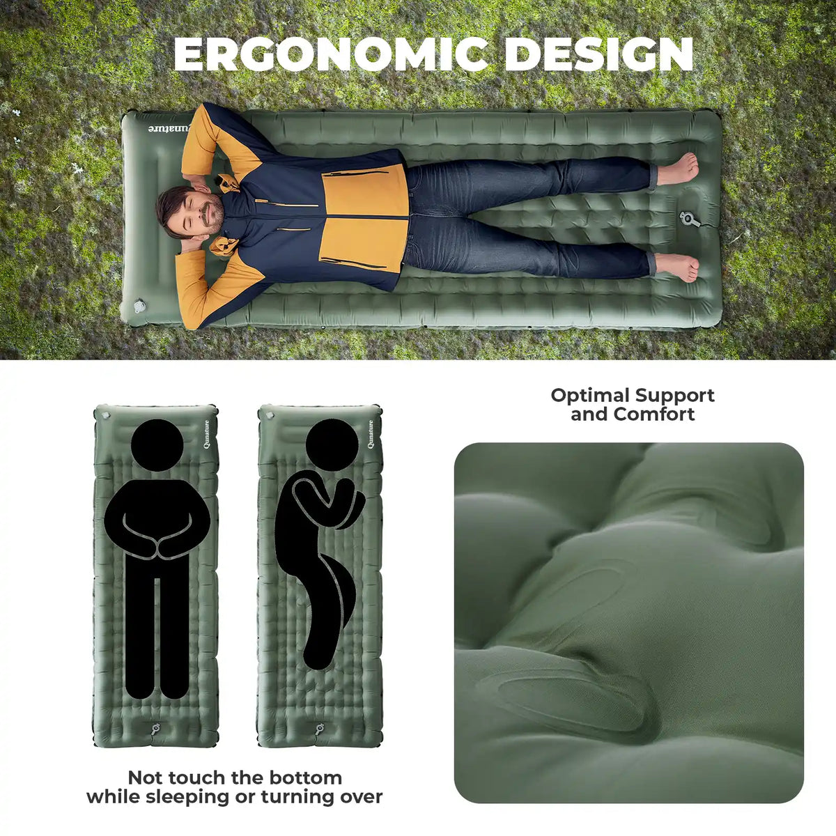 Ultralight Inflatable Sleeping Pad with Built-in Pillow