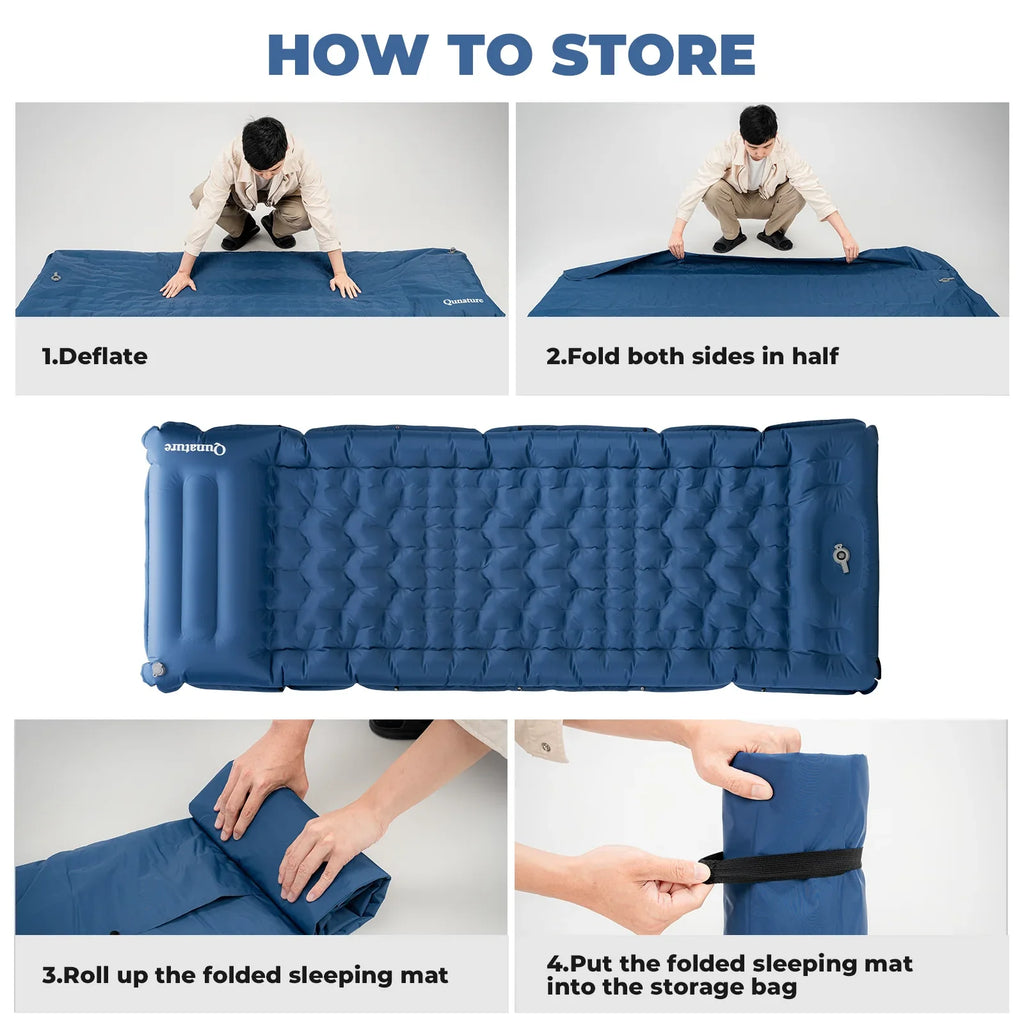Ultralight Inflatable Sleeping Pad with Built-in Pillow