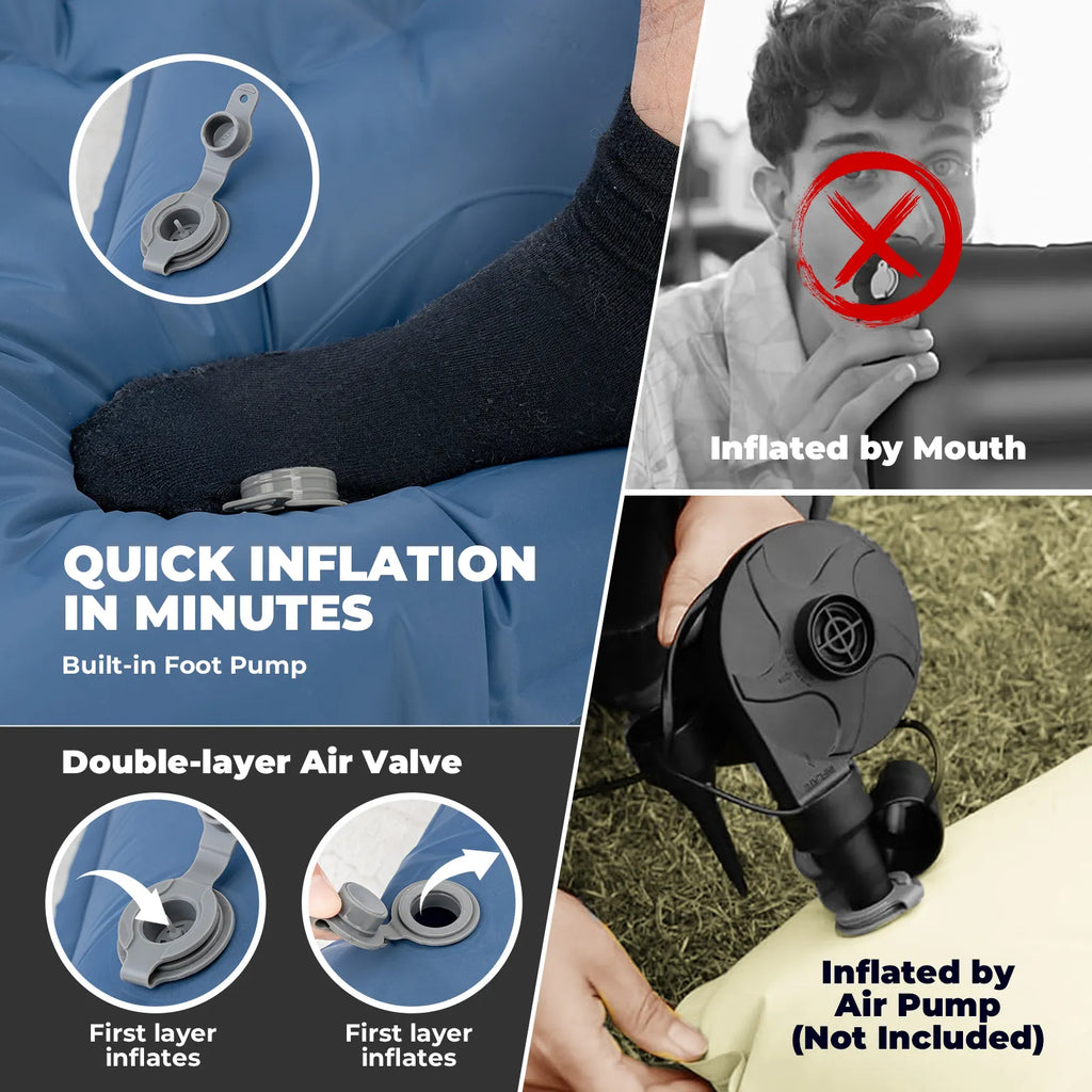 Ultralight Inflatable Sleeping Pad with Built-in Pillow
