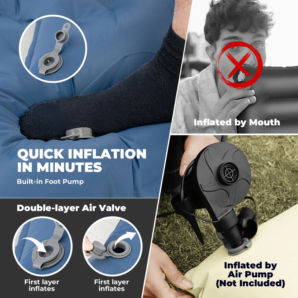 Ultralight Inflatable Sleeping Pad with Built-in Pillow