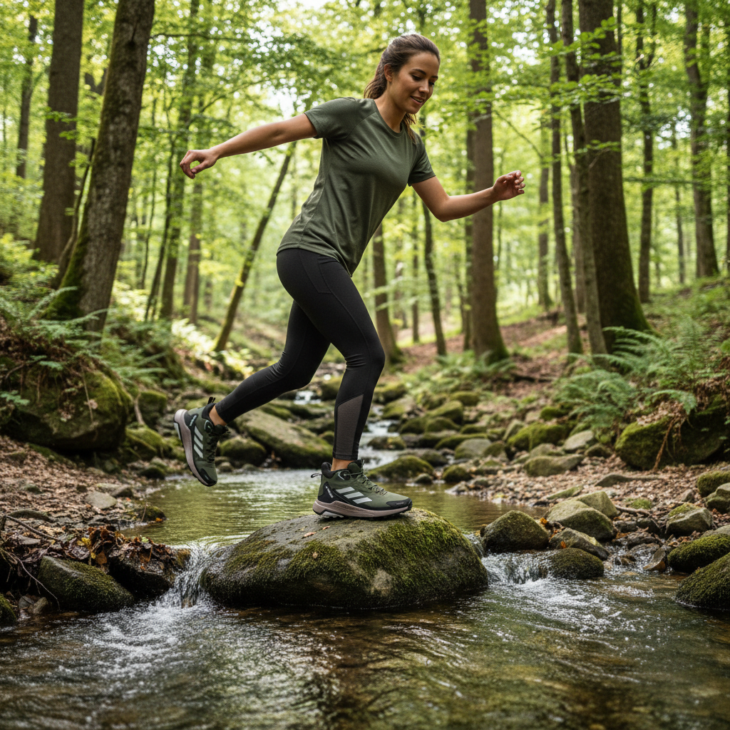 Stream crossing lifestyle shot