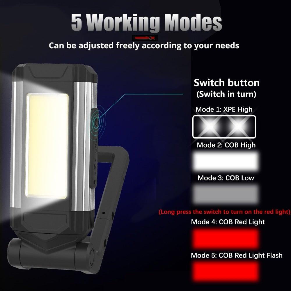 Rechargeable magnetic LED work light with hook